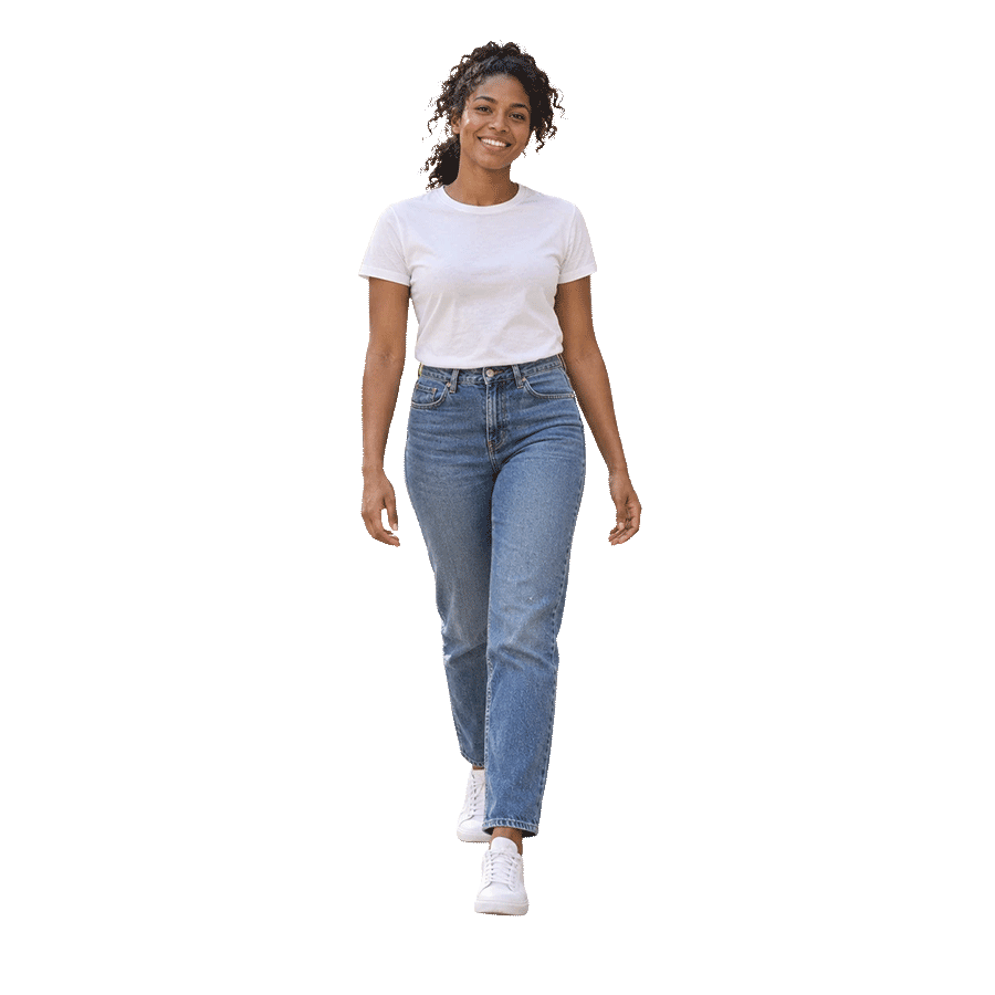 Woman in a white T-shirt and jeans with the background removed